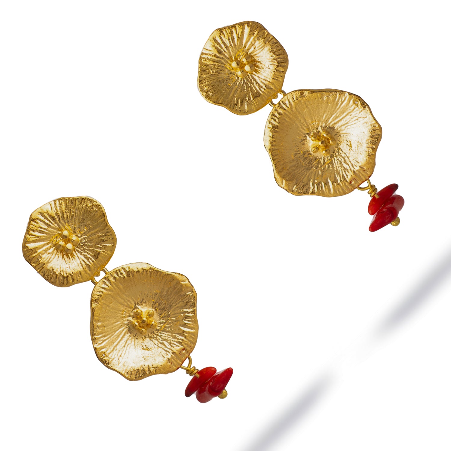 Ocean Flame Coral Gold Dangle Earrings