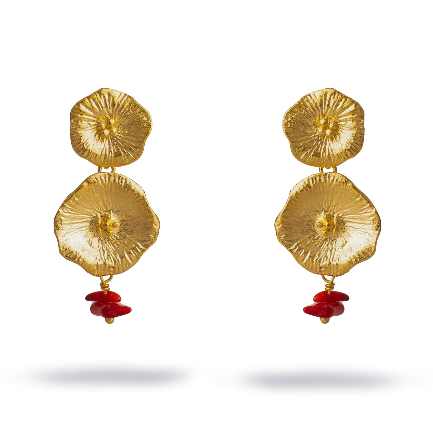 Ocean Flame Coral Gold Dangle Earrings