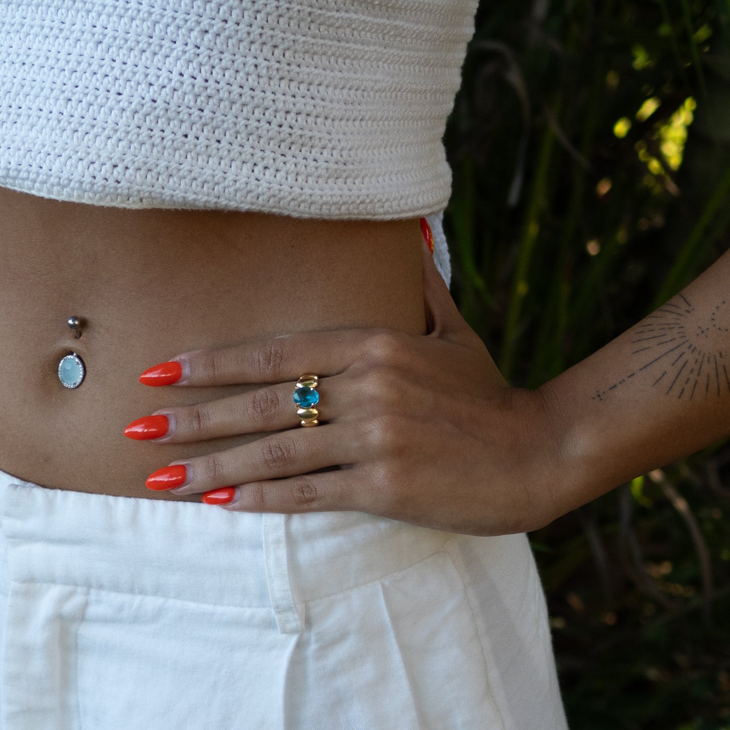 Ocean Glow Blue Topaz Gold Adjustable Ring