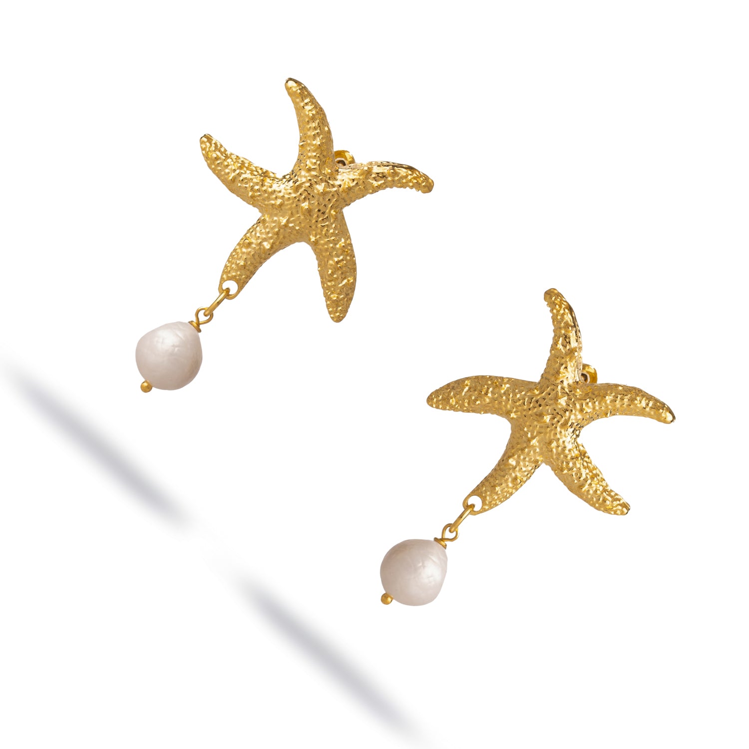 Ocean Spirit Starfish Pearl Gold Earrings