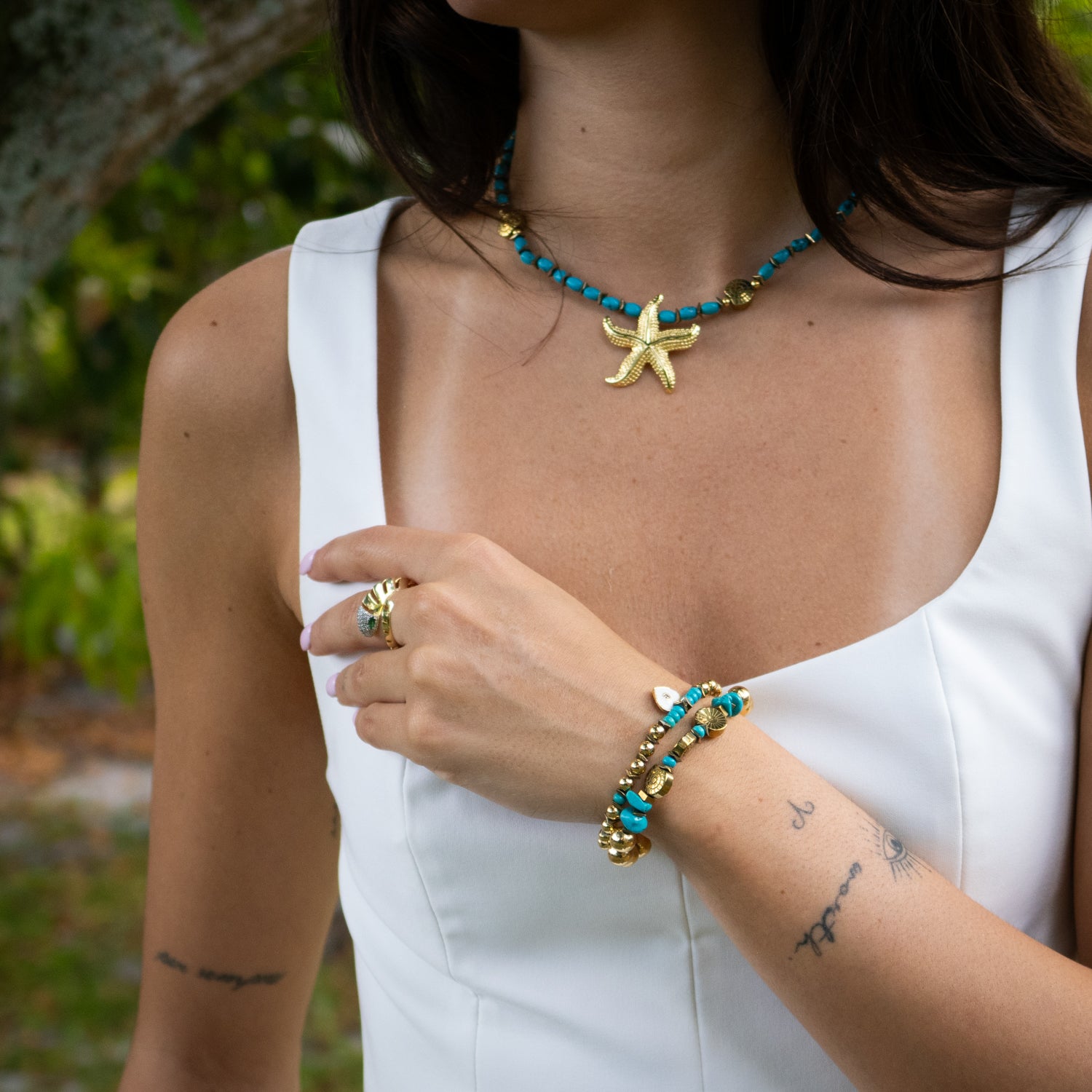 Ocean Spirit Starfish & Turquoise Choker Necklace