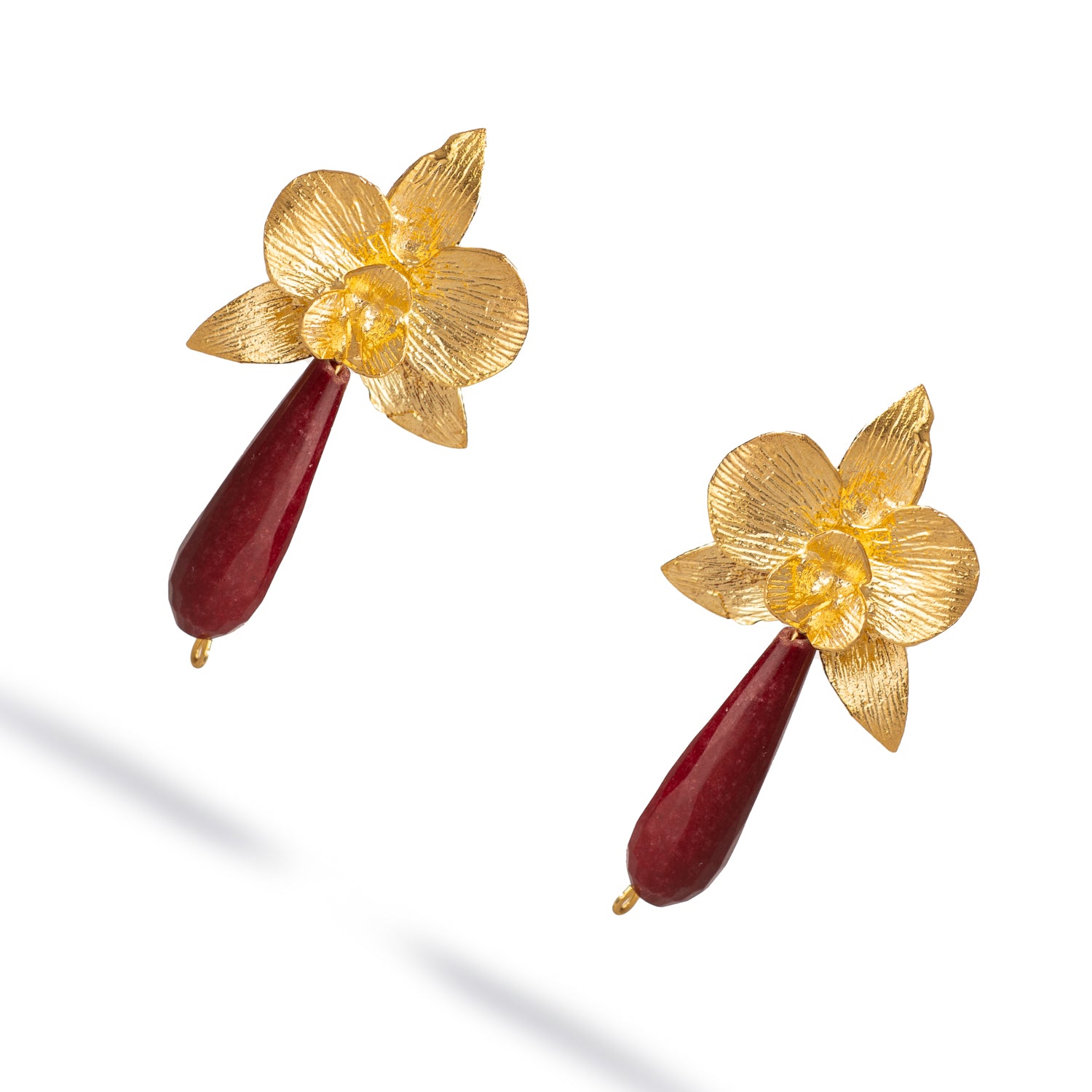 Orchid Flame Red Agate Gold Earrings