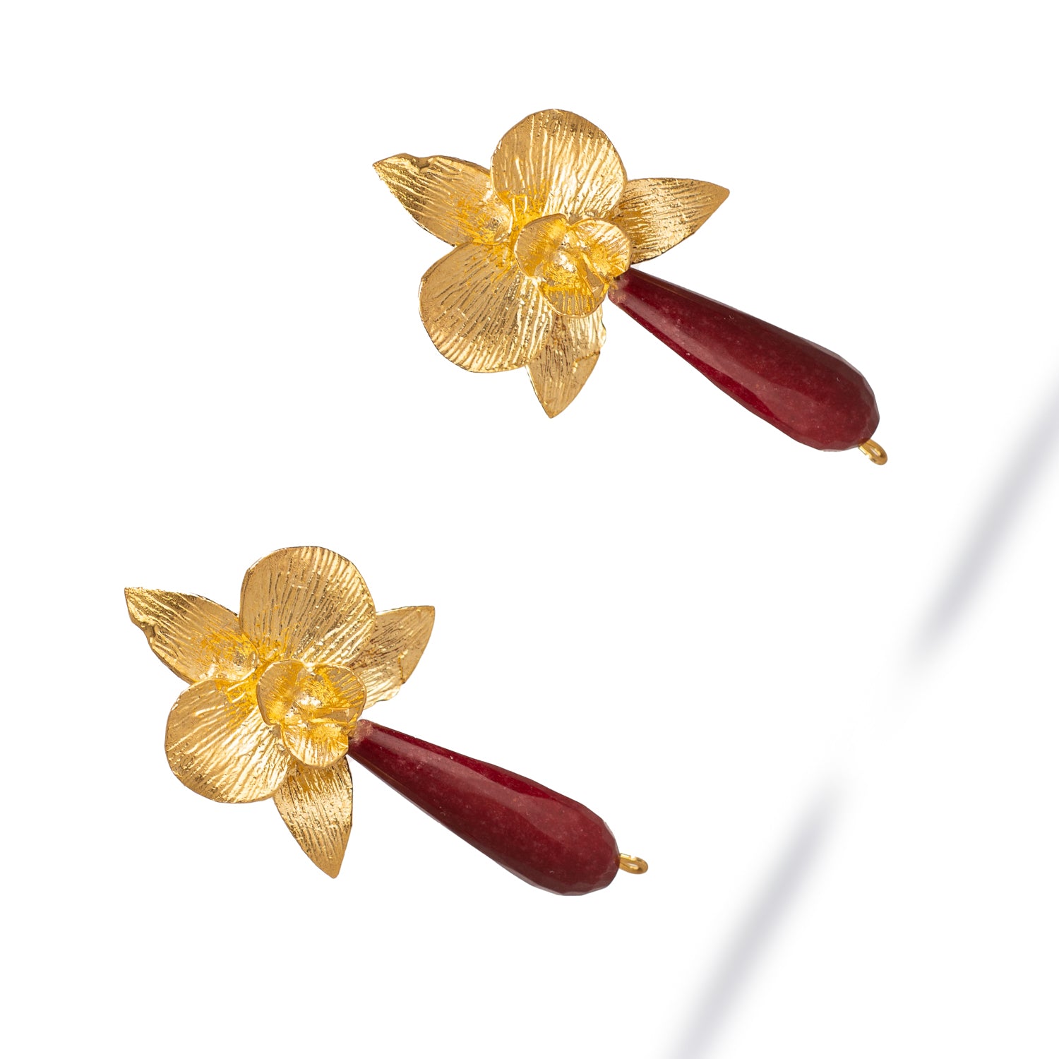 Orchid Flame Red Agate Gold Earrings