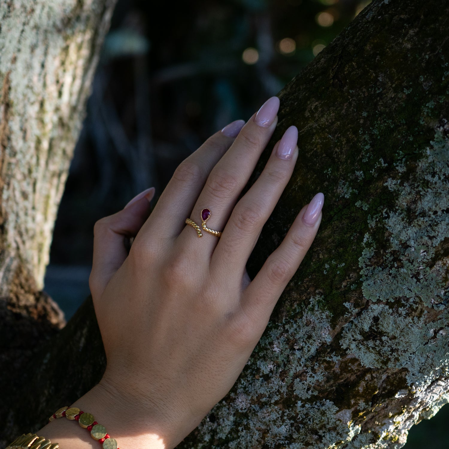 Passion Teardrop Ruby Gold Adjustable Ring