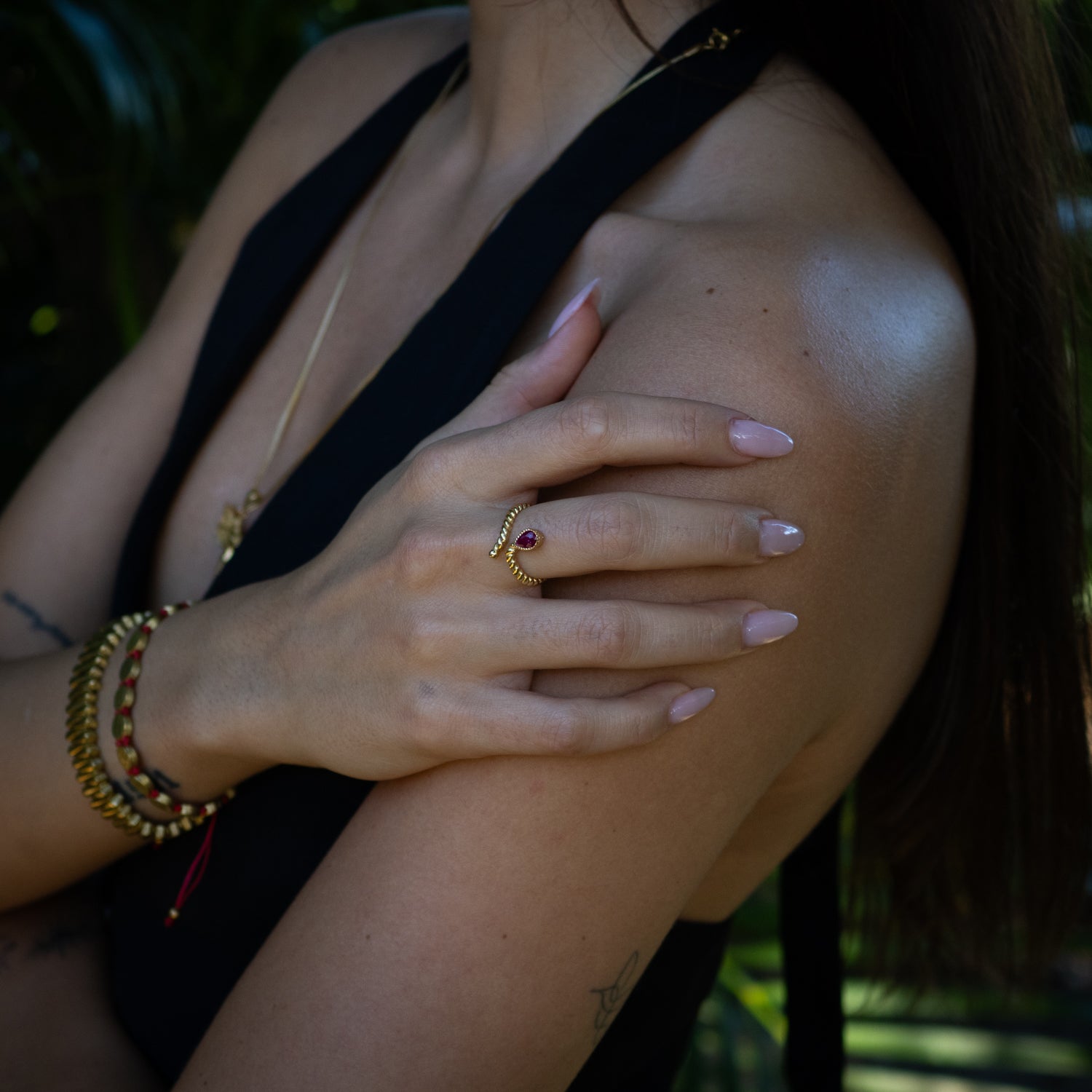 Passion Teardrop Ruby Gold Adjustable Ring