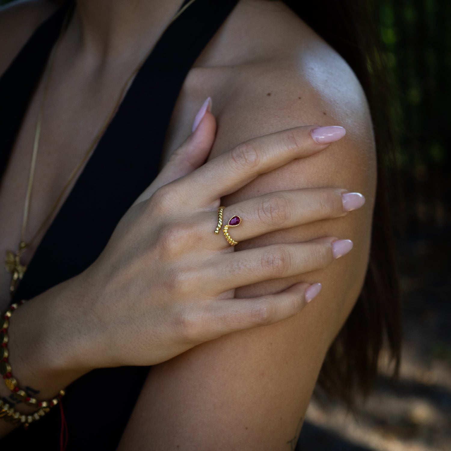 Passion Teardrop Ruby Gold Adjustable Ring