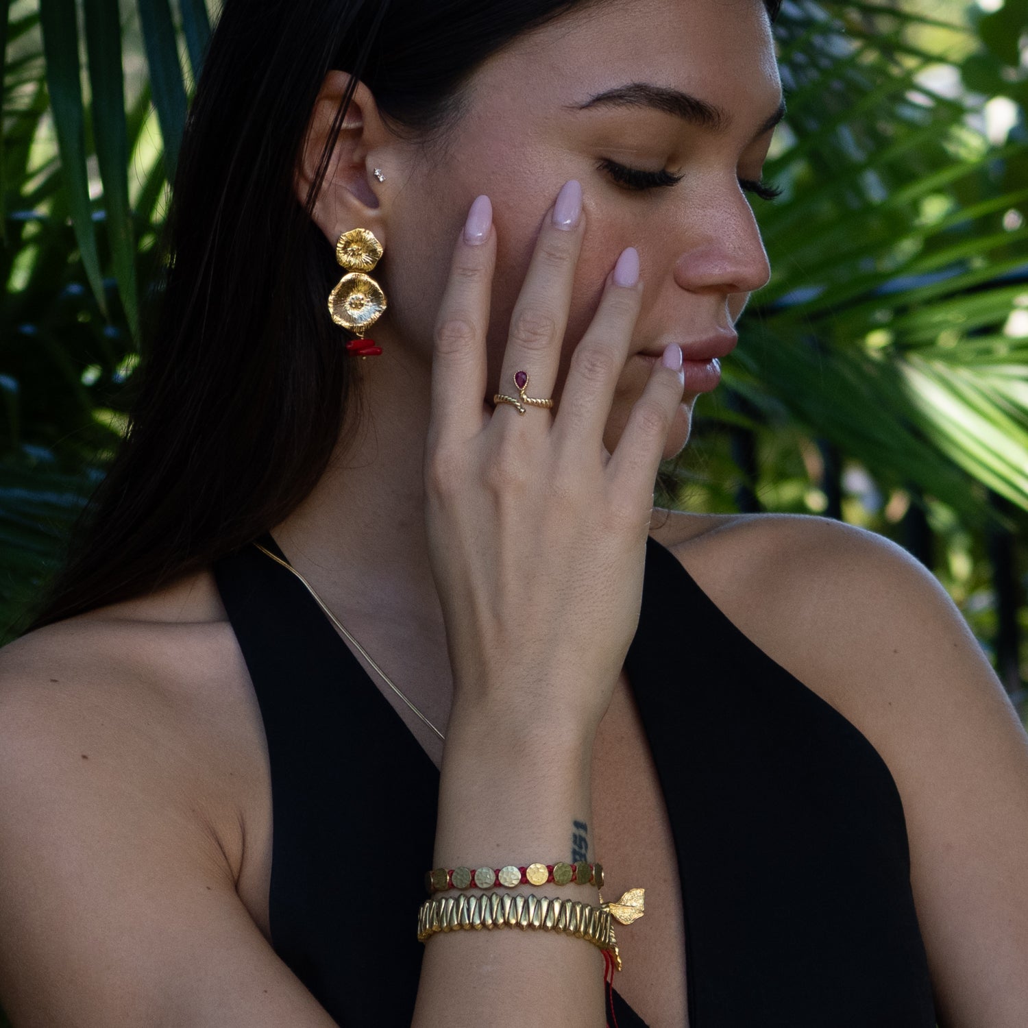 Passion Teardrop Ruby Gold Adjustable Ring