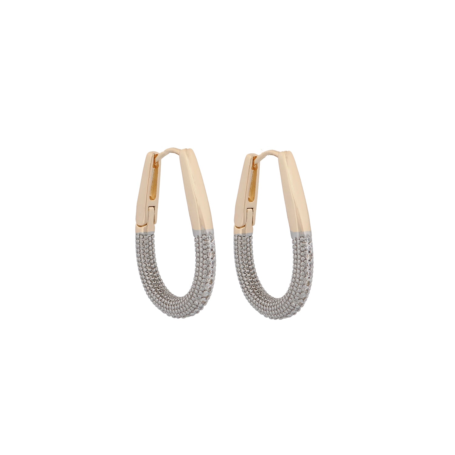 Timeless gold hoop earrings featuring pave CZ diamonds, perfect for adding luxury to any outfit.
