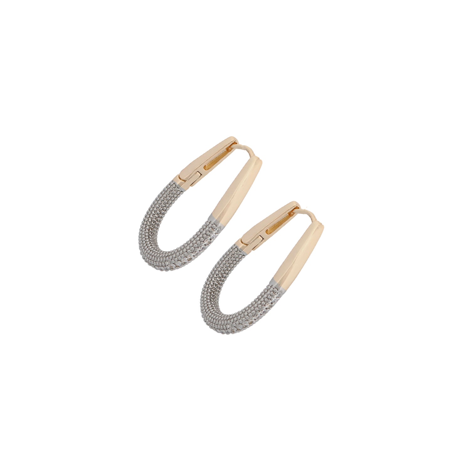 Close-up of Pave Diamonds Gold Hoop Earrings with a luxurious 18K gold-plated finish and shimmering accents.