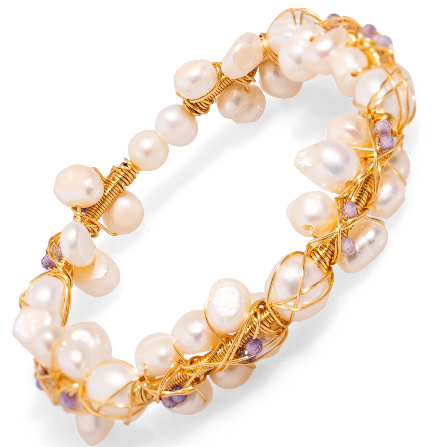 Gold-Plated Wedding Cuff Bracelet with Pearl Beads for Prosperity and Timeless Style
