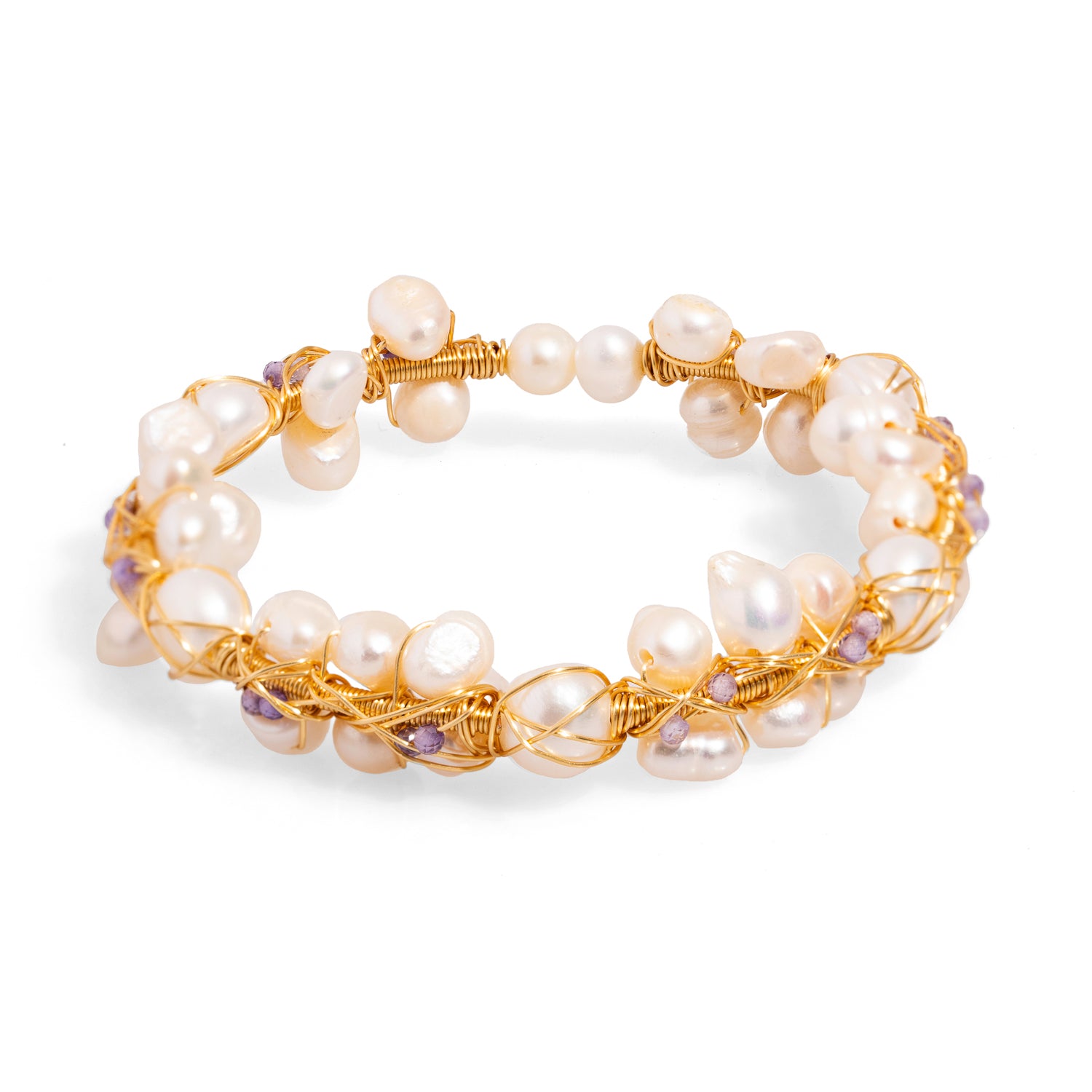 Gold Wedding Cuff Bracelet with Pearl Beads and Intricate Design for Timeless Beauty