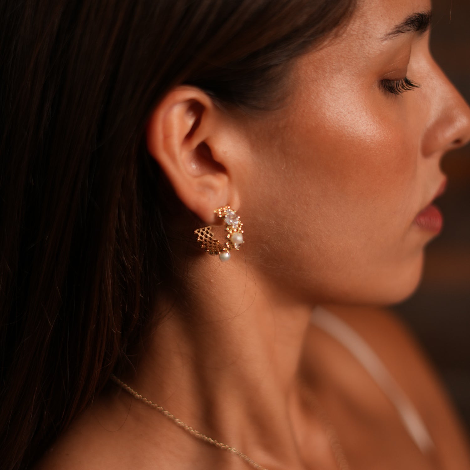 Gold Filigree Hoop Earrings with Pearl and Diamond Accents for Radiant Chic Style