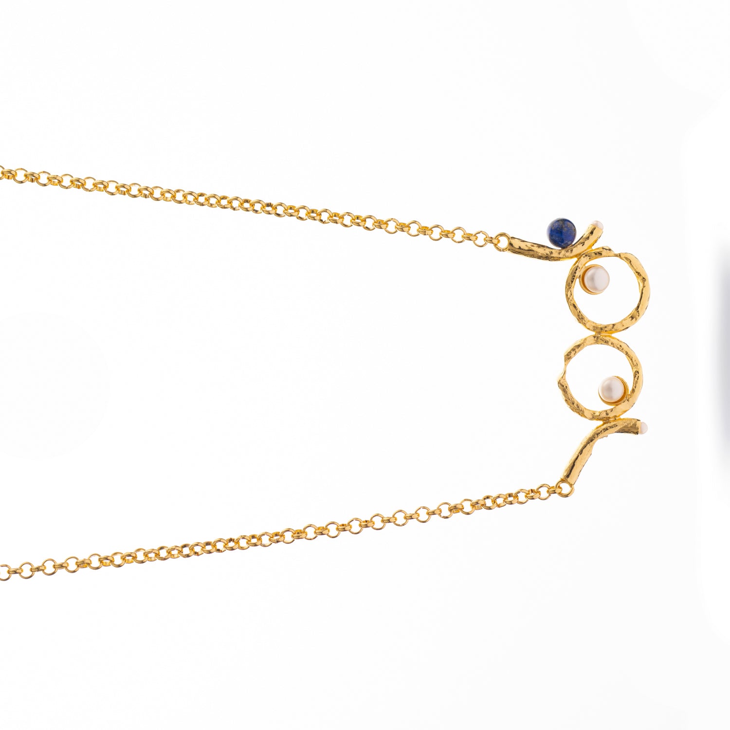 Pearl Eclipse Lapis Gold Necklace