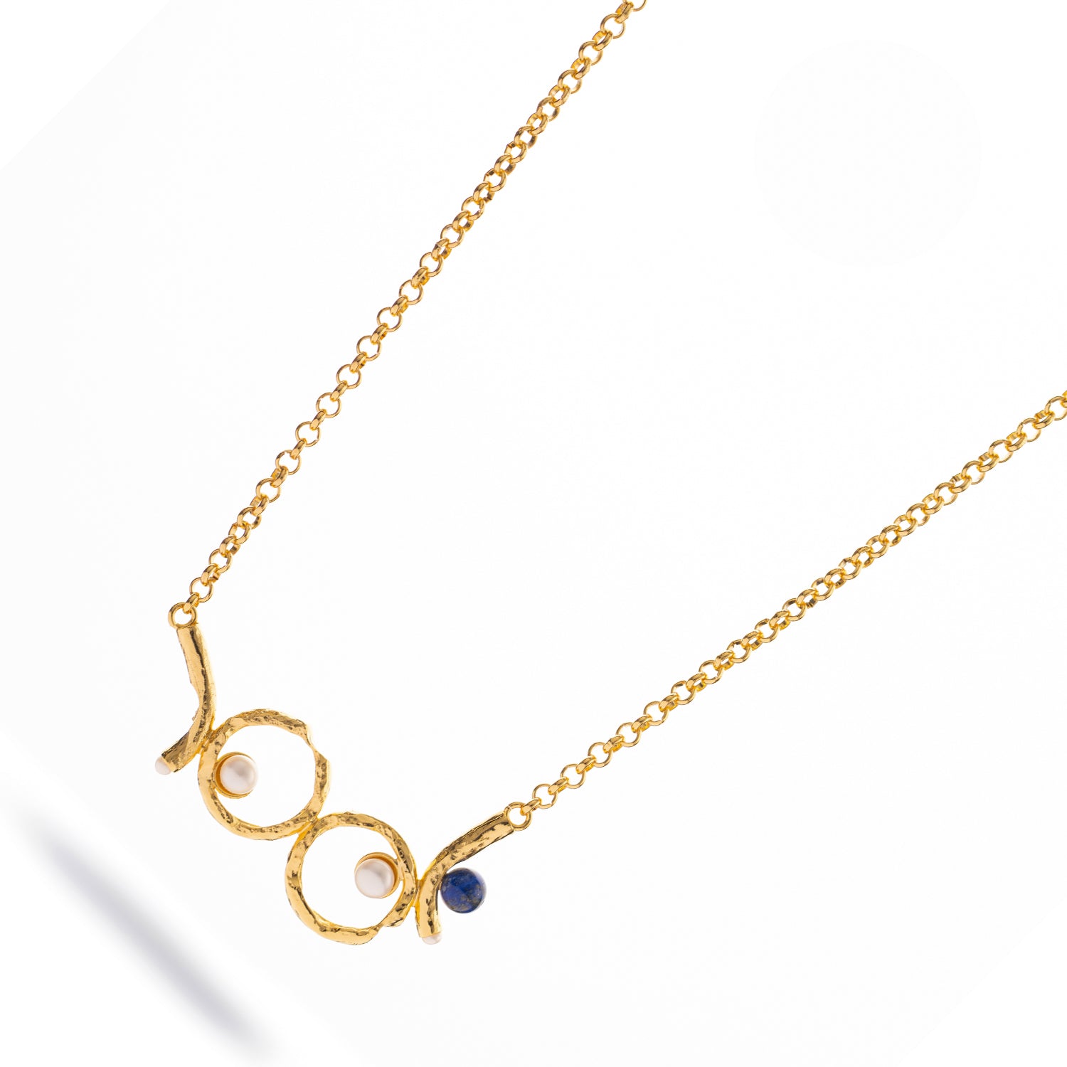 Pearl Eclipse Lapis Gold Necklace