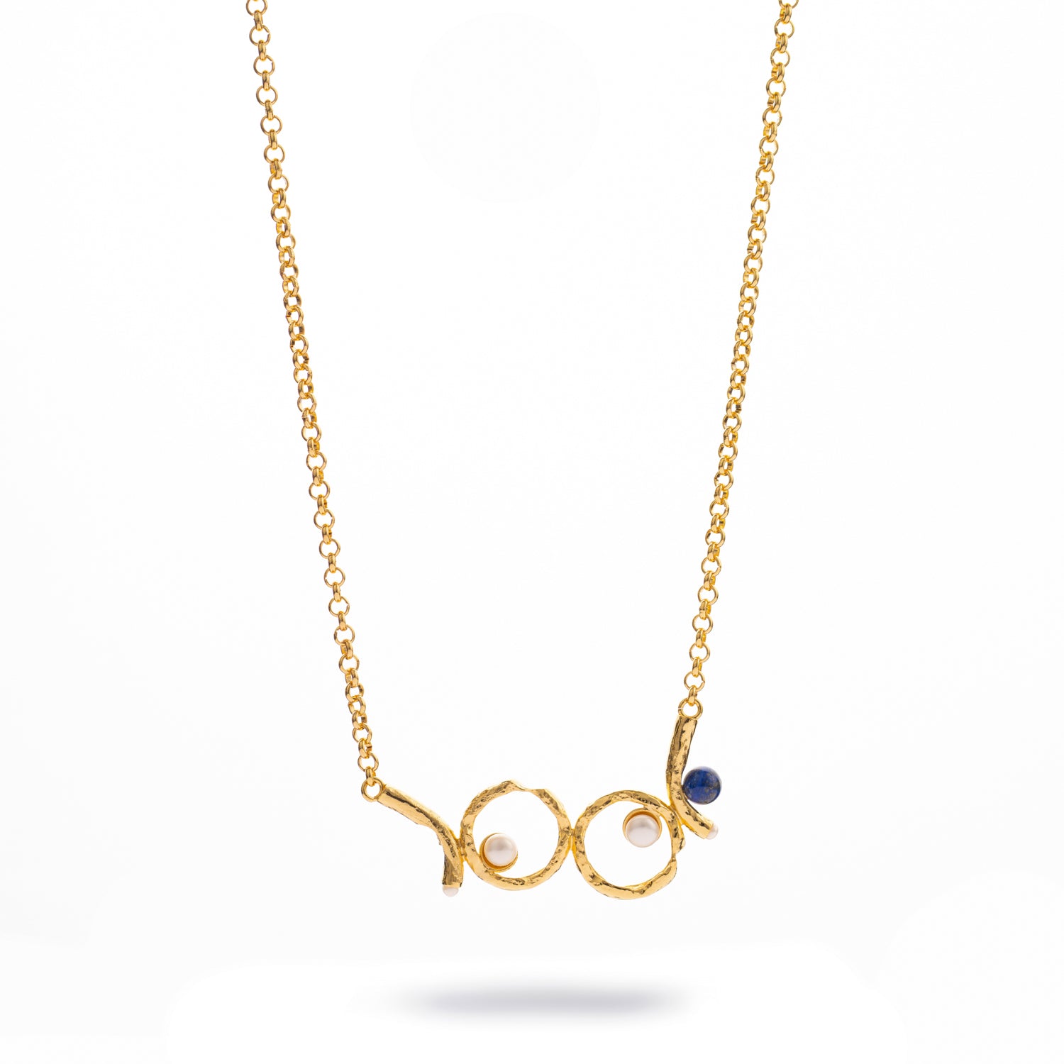 Pearl Eclipse Lapis Gold Necklace