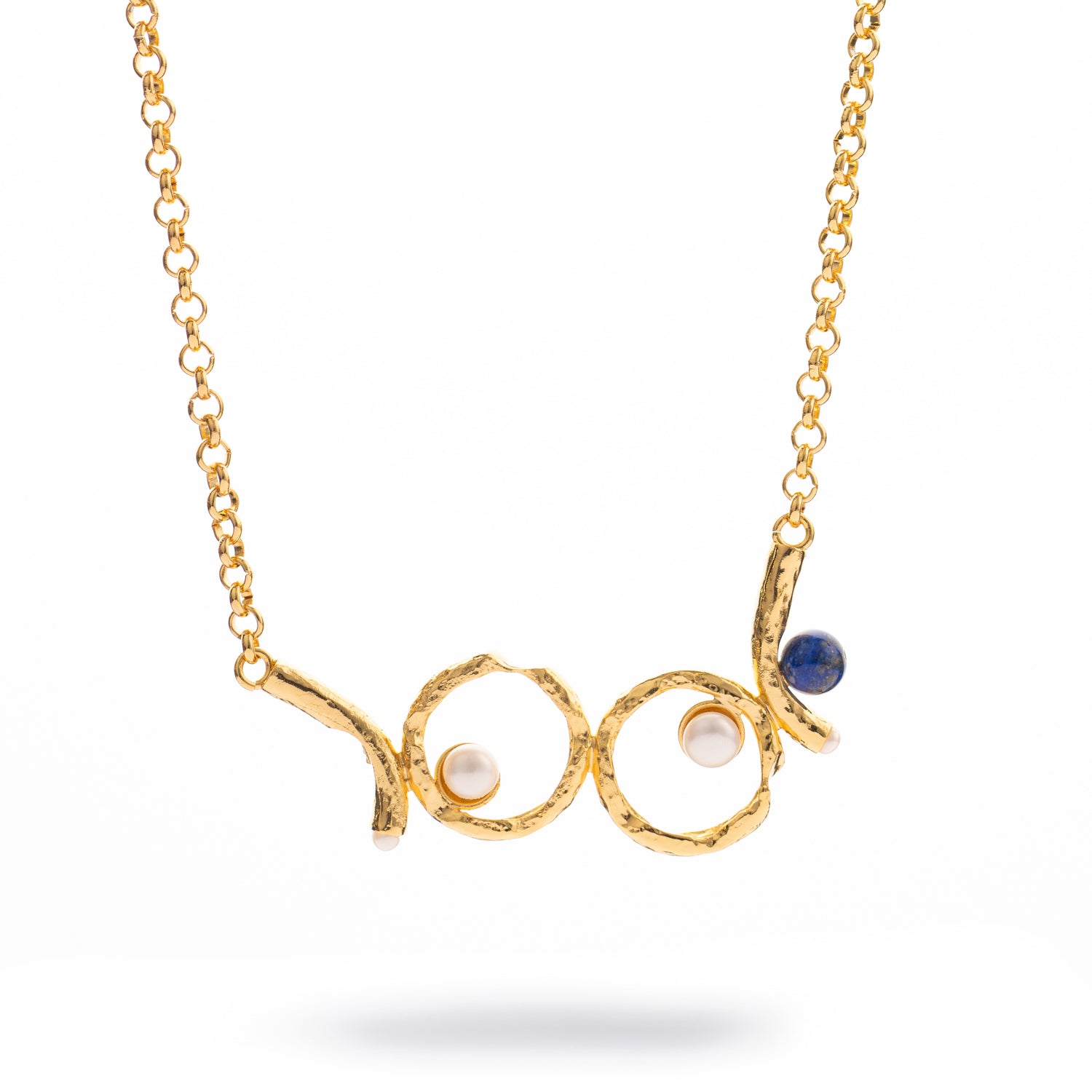 Pearl Eclipse Lapis Gold Necklace