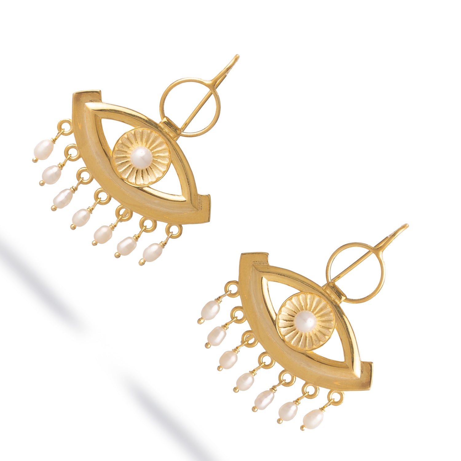 Pearl Vision Evil Eye Gold Dangle Earrings