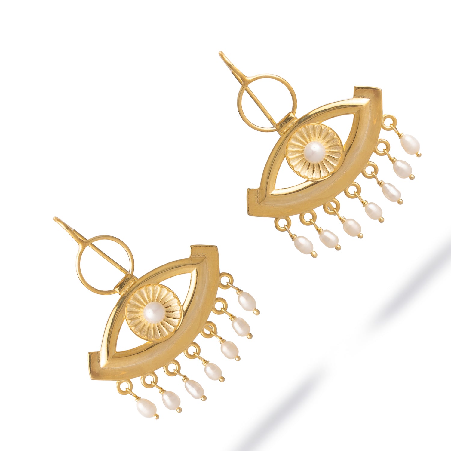 Pearl Vision Evil Eye Gold Dangle Earrings