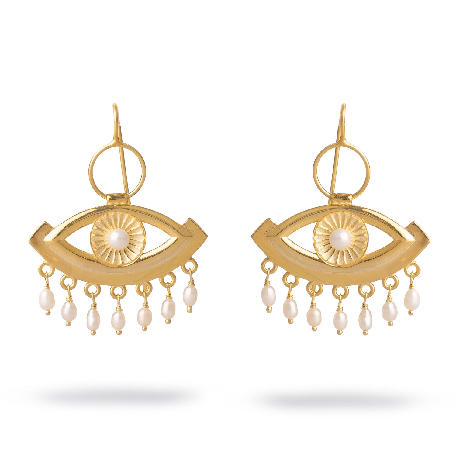 Pearl Vision Evil Eye Gold Dangle Earrings