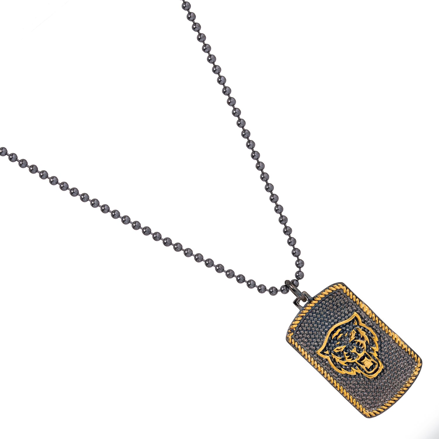 Powerful lion pendant on silver chain for confident, bold men’s style.