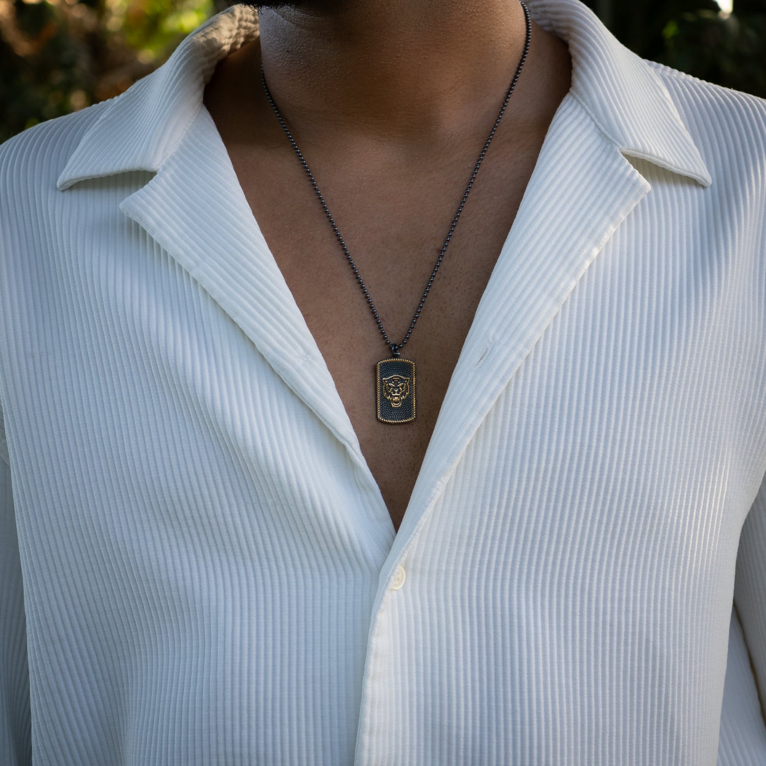 Powerful Lion Medallion Sterling Silver & Gold Chain Necklace