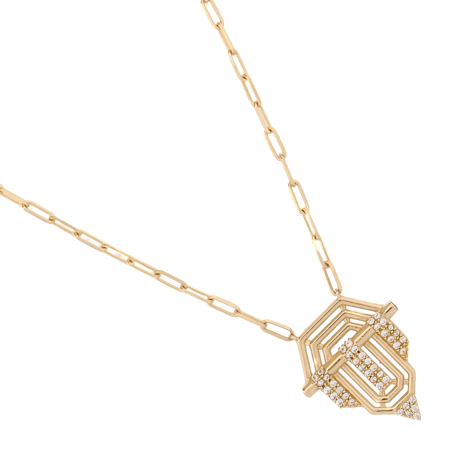 Gold and zirconia statement necklace with timeless pendant design