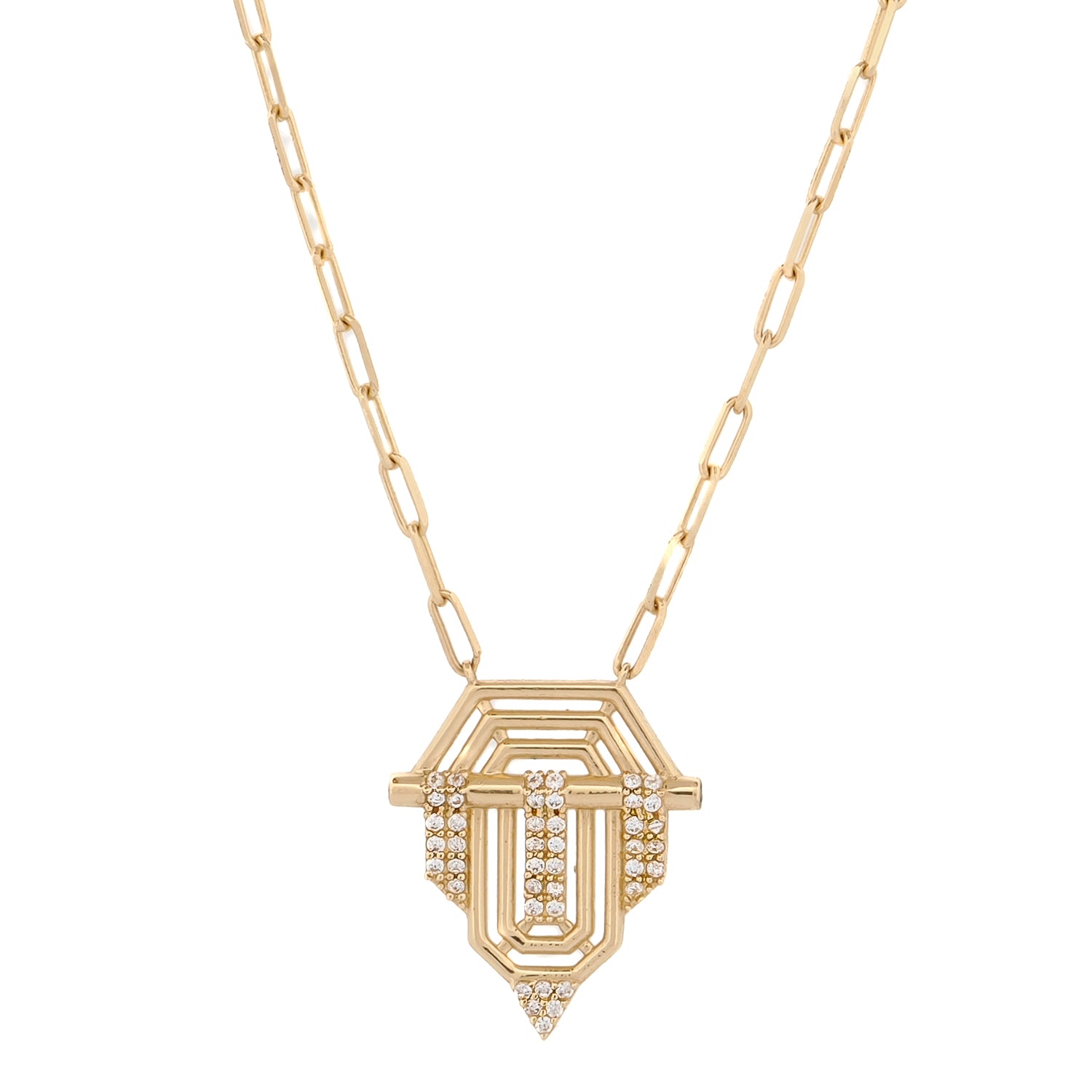 14K solid gold medallion necklace with sparkling cubic zirconia stones