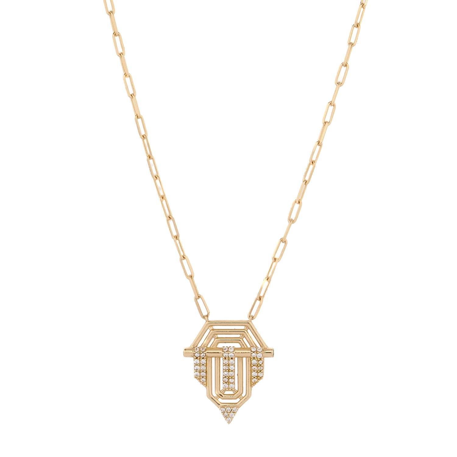 Handmade solid gold necklace with dazzling zirconia medallion