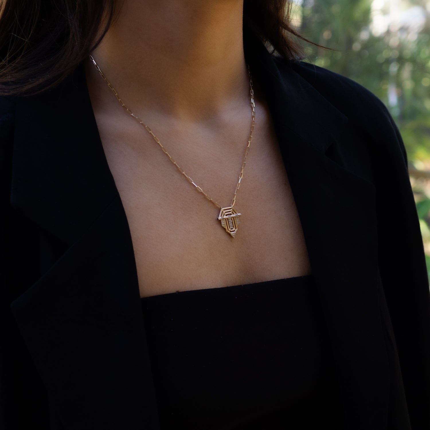 20-inch solid gold necklace with radiant cubic zirconia medallion