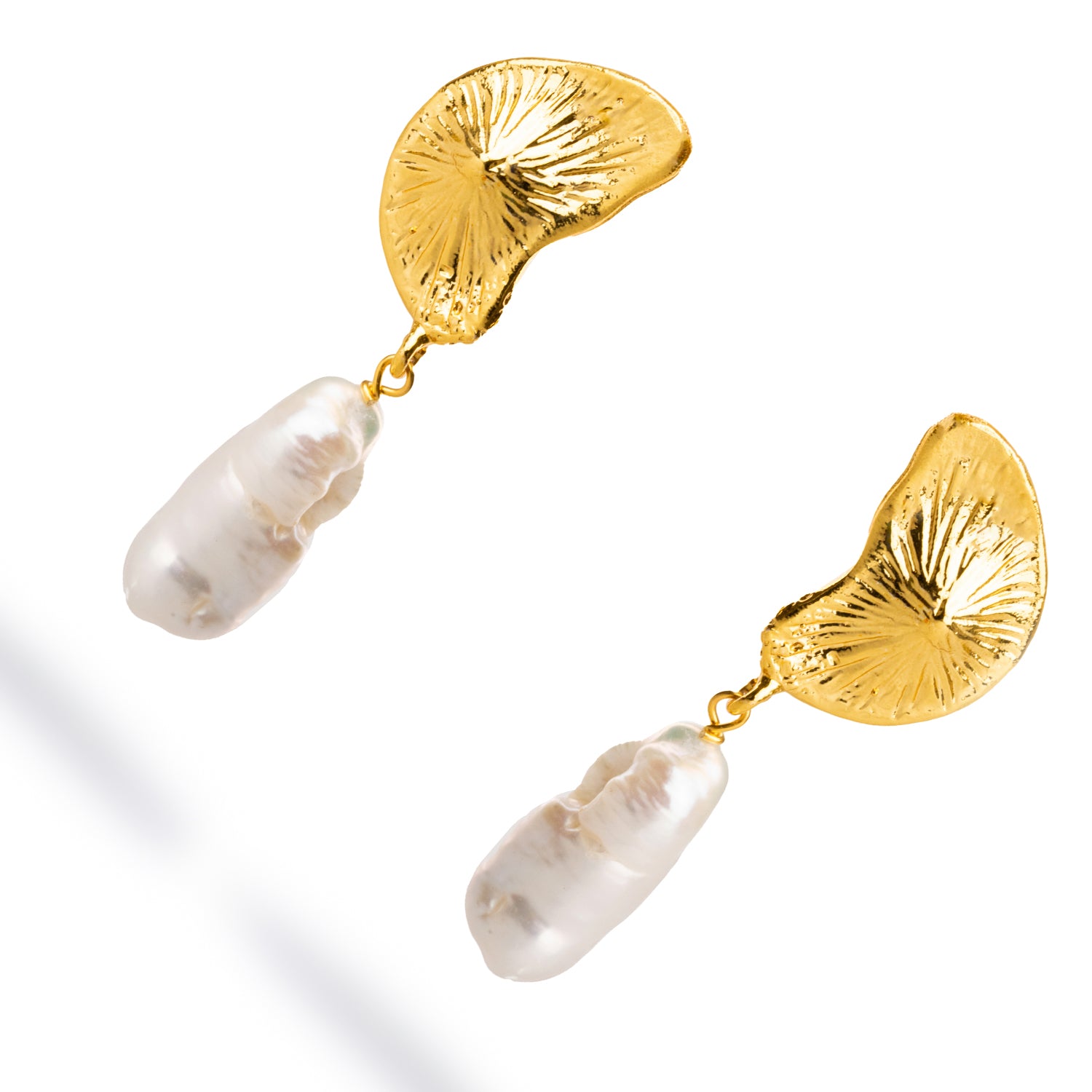 24K Gold-Plated Sea Shell Earrings with Baroque Pearl for Good Luck and Sophistication