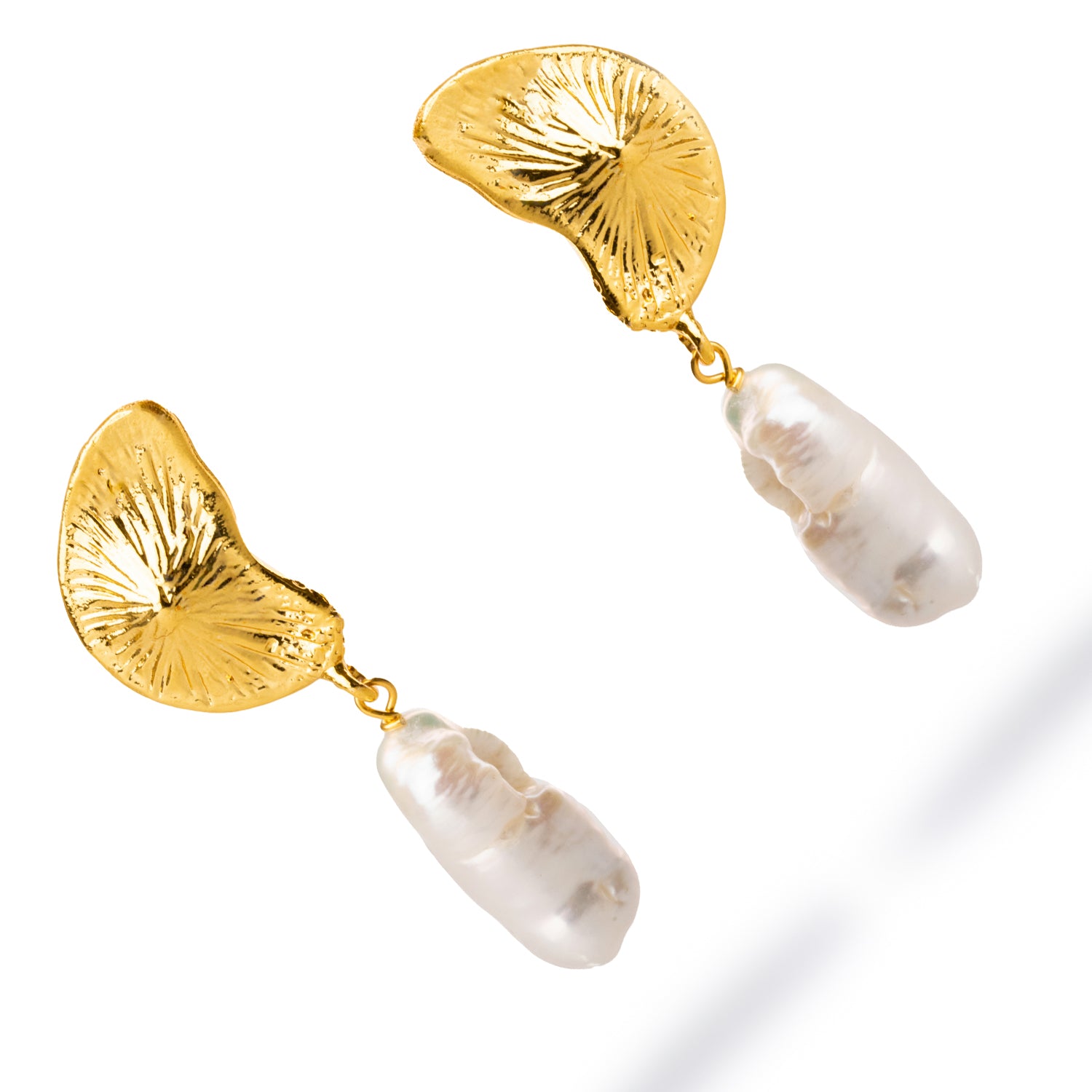 Baroque Pearl Drop Earrings with 24K Gold-Plated Sea Shell Studs for Classic Style