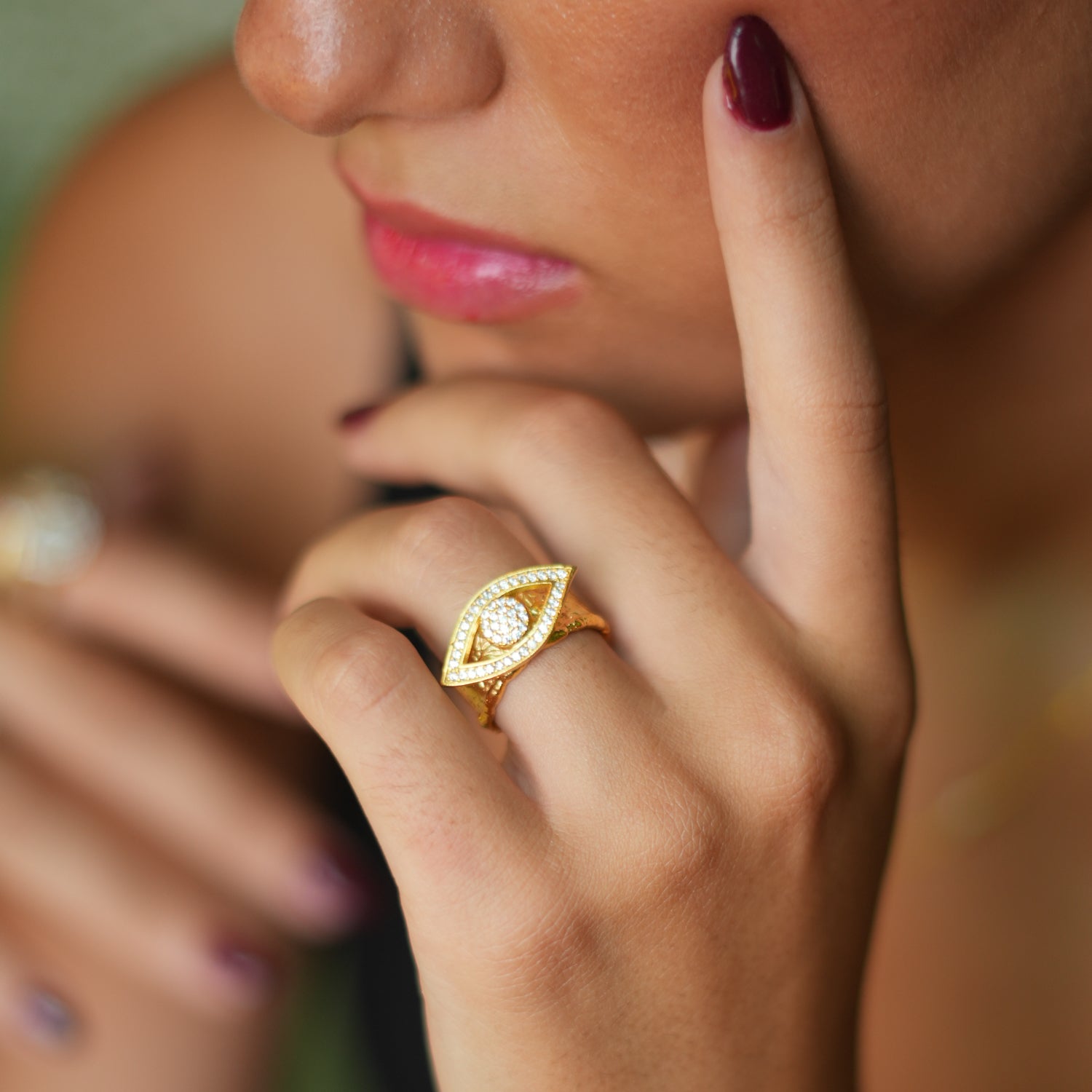 24K Gold-Plated Evil Eye Ring with Sparkling CZ Diamonds for Protection and Unique Style