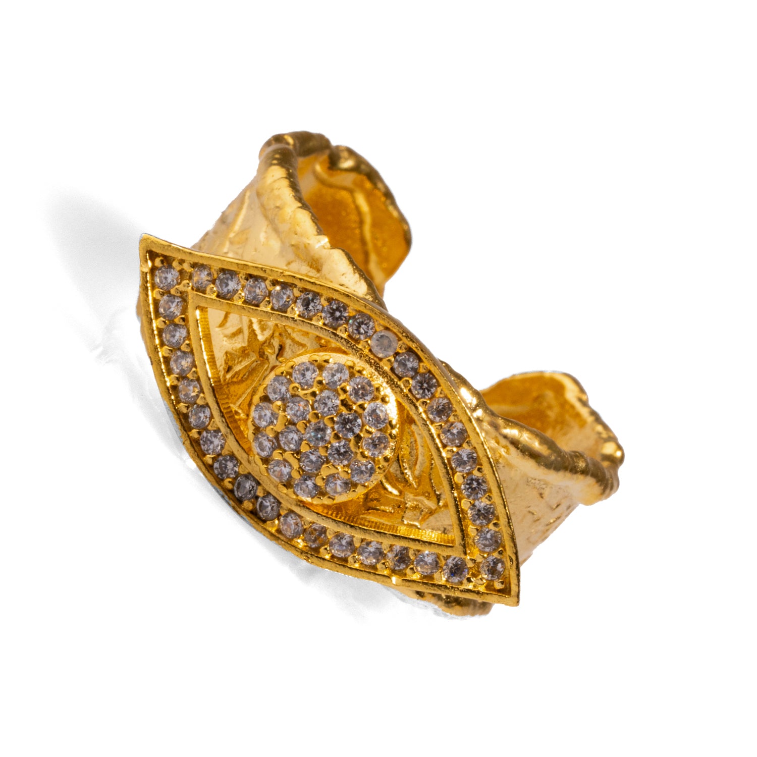 CZ Diamond Evil Eye Design Gold Adjustable Ring for Spiritual Protection and Elegant Style