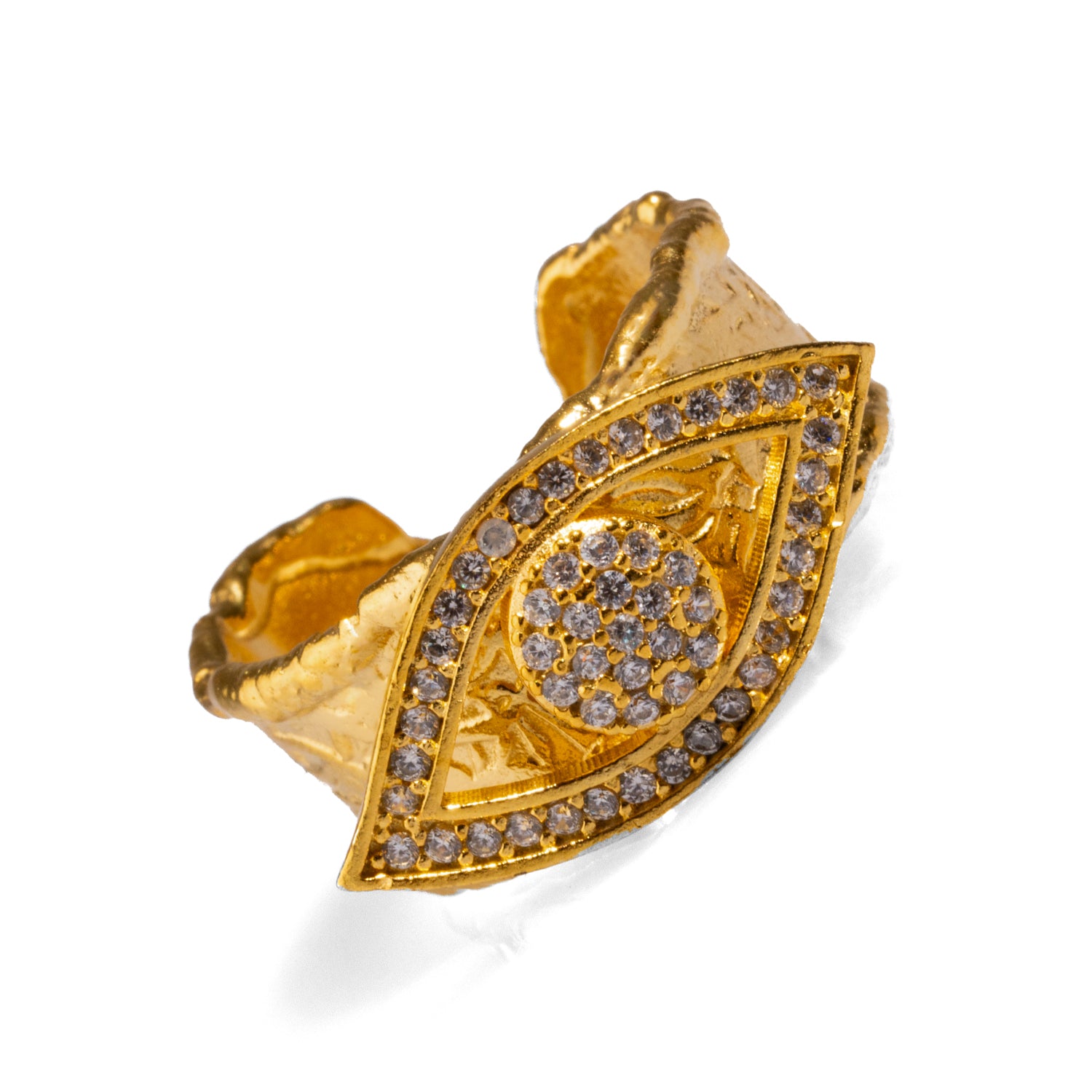 Adjustable Diamond Evil Eye Gold Ring for Protection, Elegance, and Bold Fashion