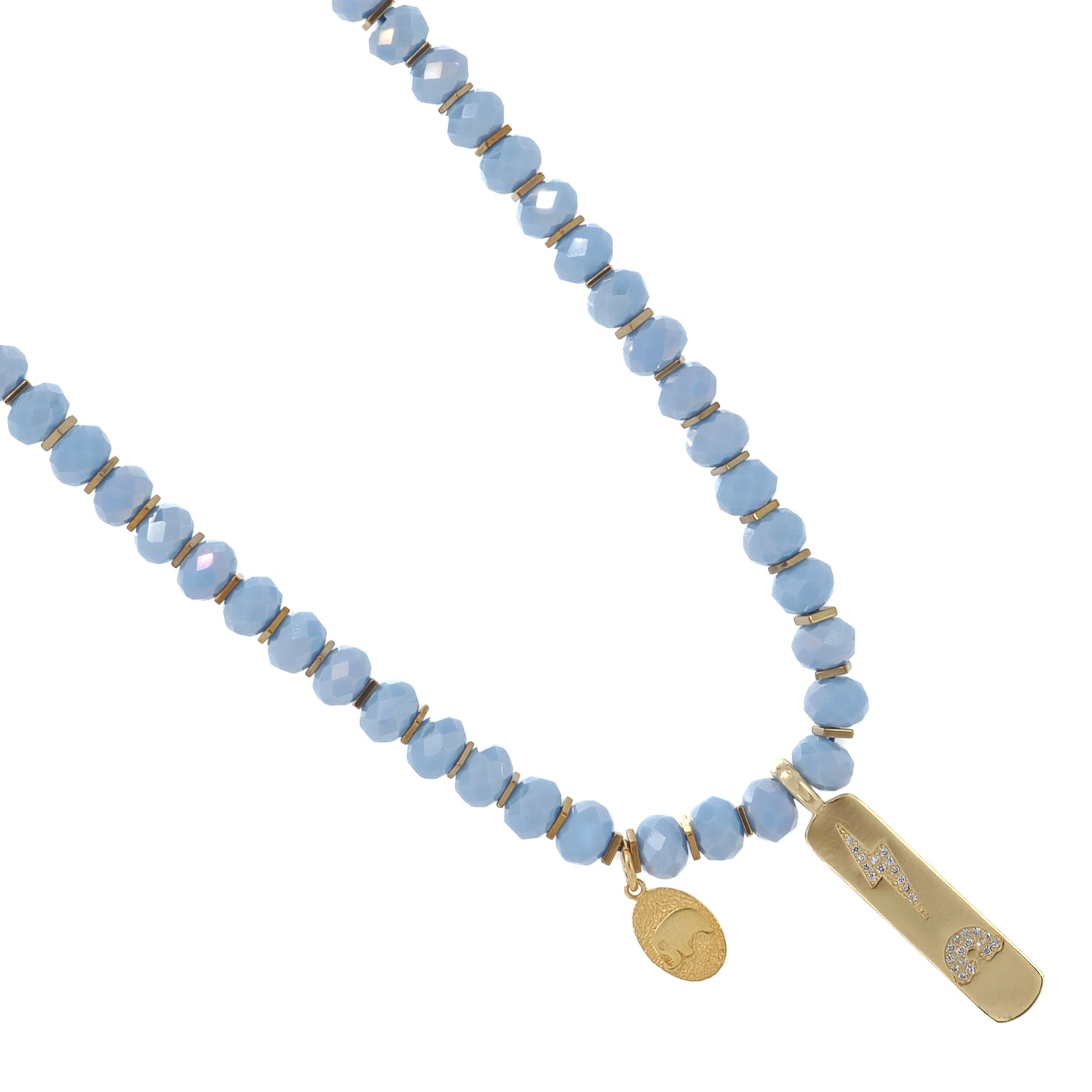 Statement necklace for women with lightning bolt and protective elephant charm.