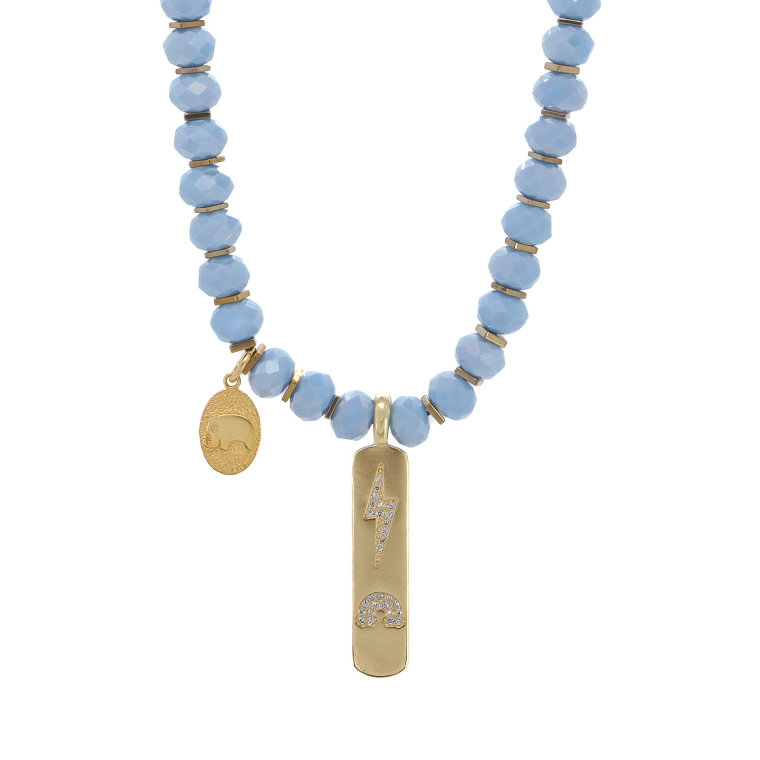 20-inch crystal beaded necklace with adjustable heart-shaped gold extender.