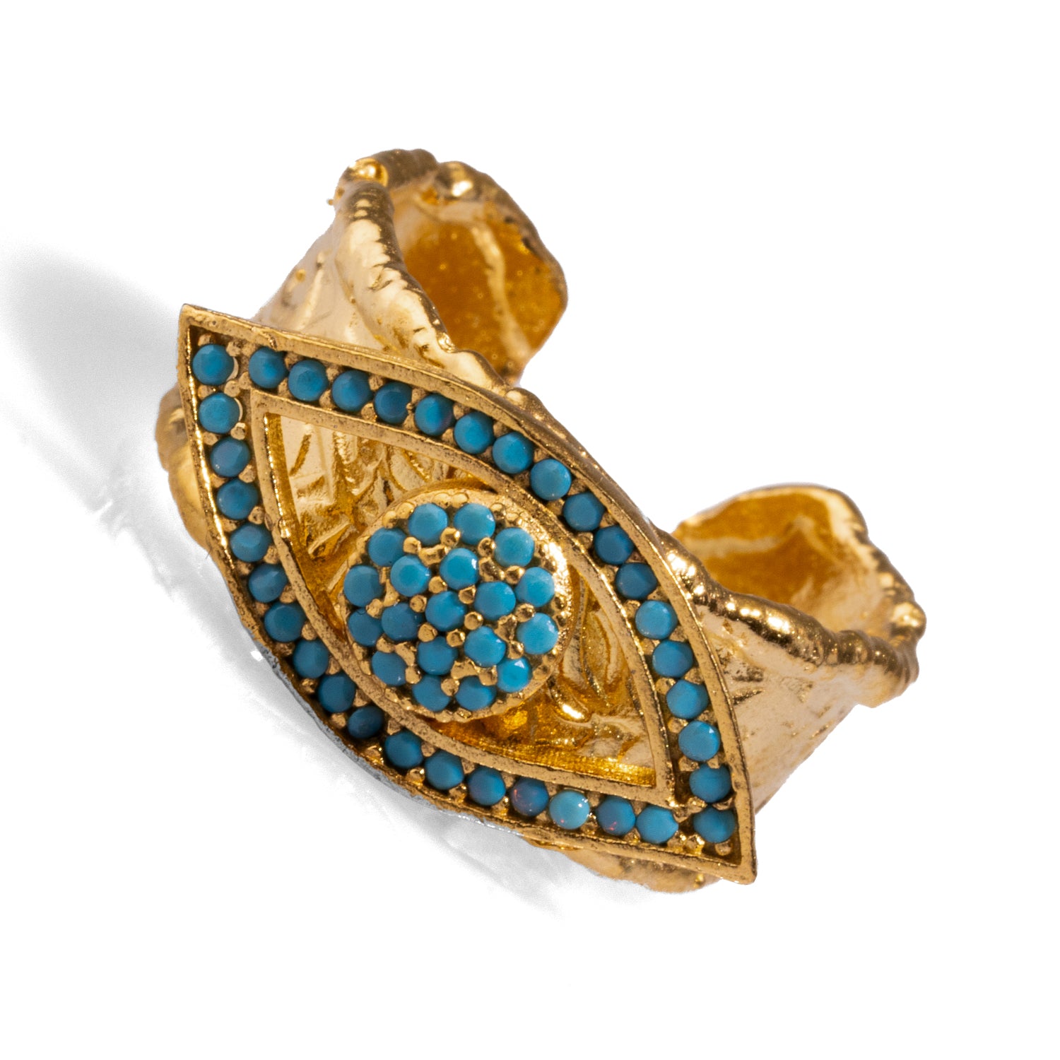 24K Gold-Plated Turquoise Evil Eye Ring for Protection, Positive Energy, and Chic Design