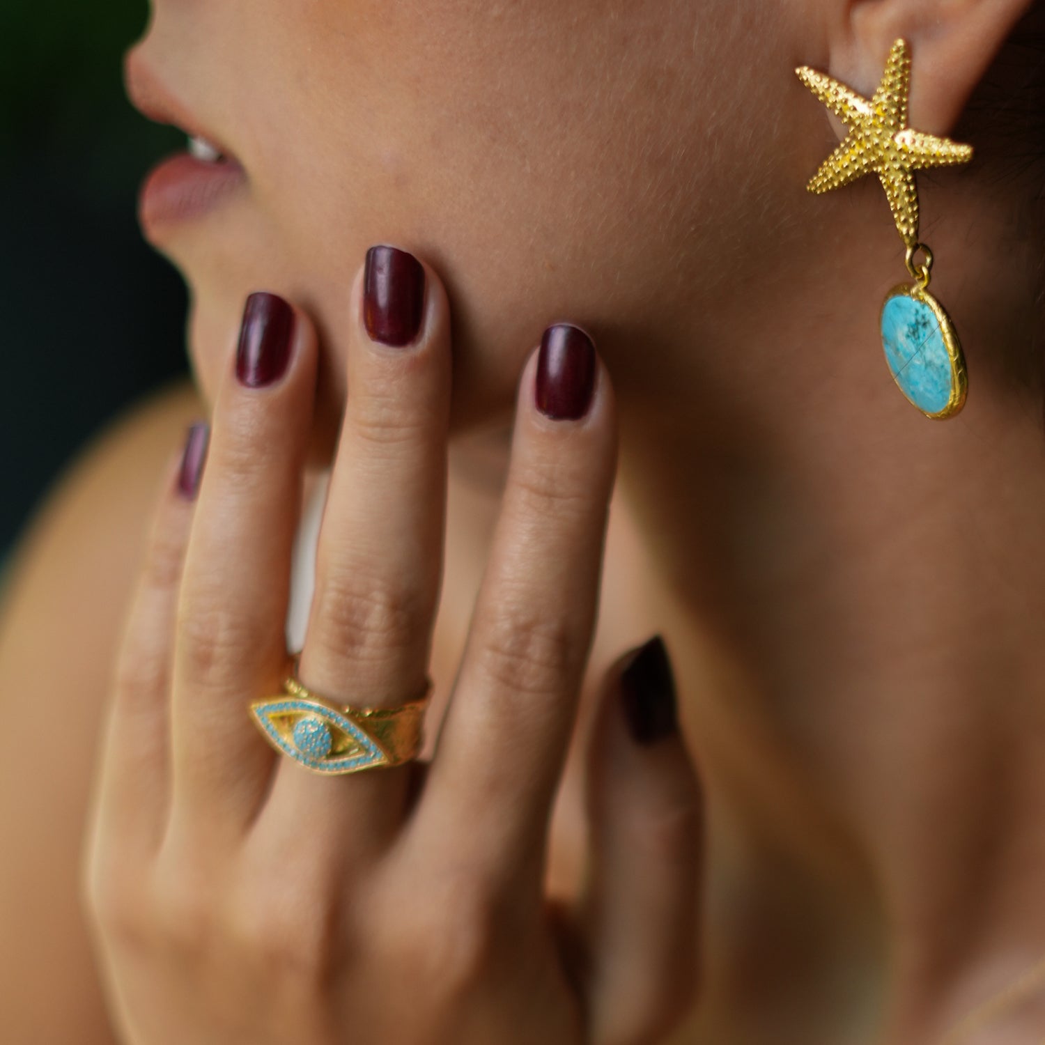 Adjustable Gold Evil Eye Ring with Turquoise Gemstone for Spiritual Protection and Vibrant Style