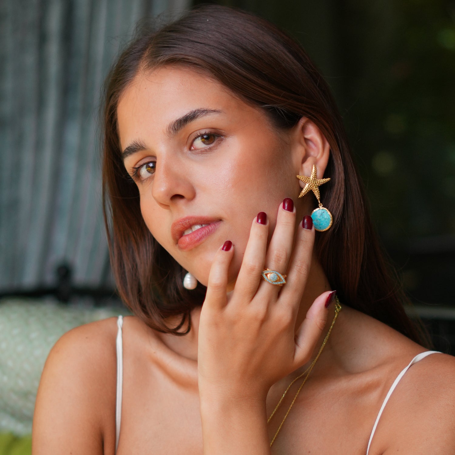 Gold-Plated Adjustable Turquoise Evil Eye Ring for Protection and Stylish, Vibrant Energy