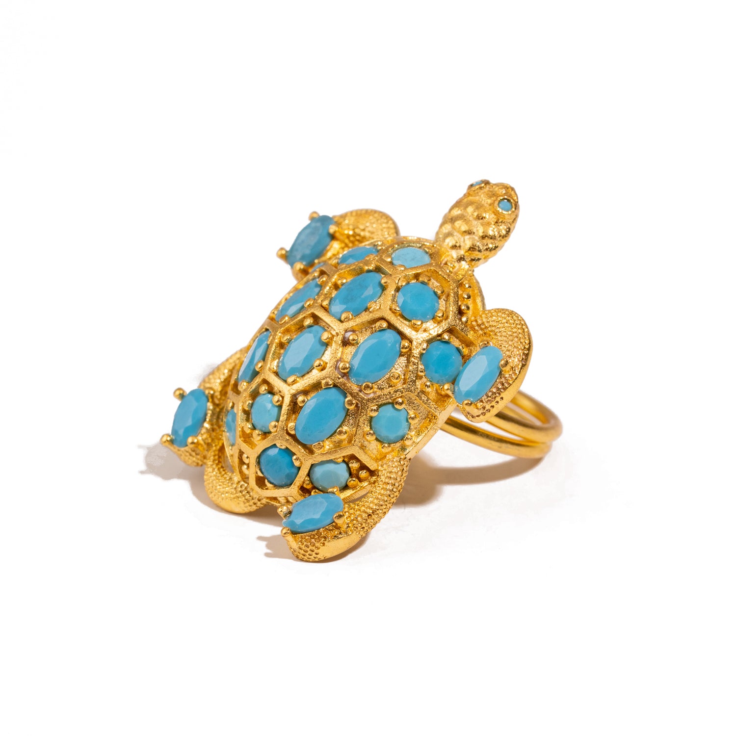 Protective Turtle Turquoise & Gold Chunky Adjustable Ring
