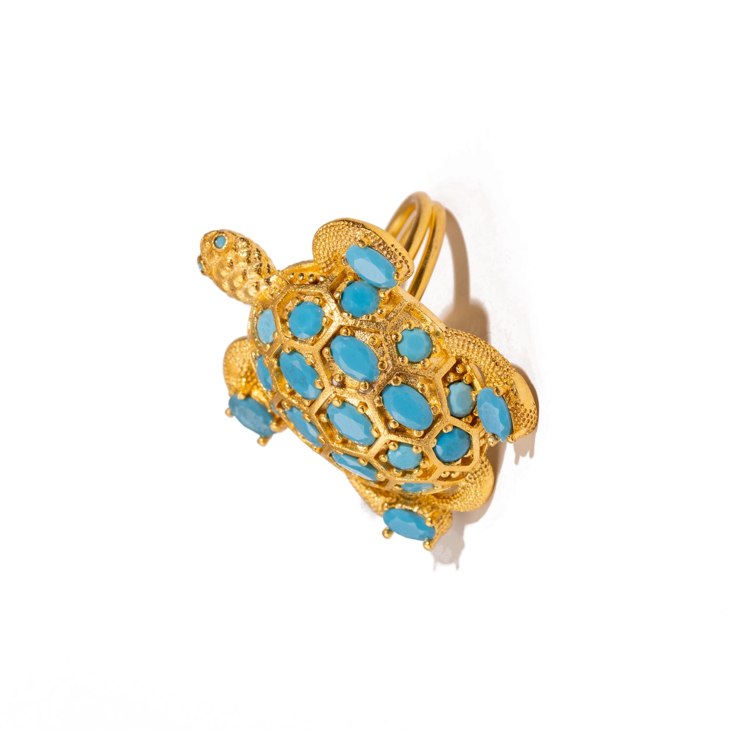 Protective Turtle Turquoise & Gold Chunky Adjustable Ring