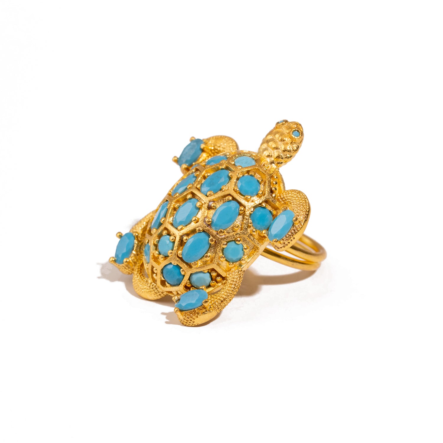 Protective Turtle Turquoise & Gold Chunky Adjustable Ring