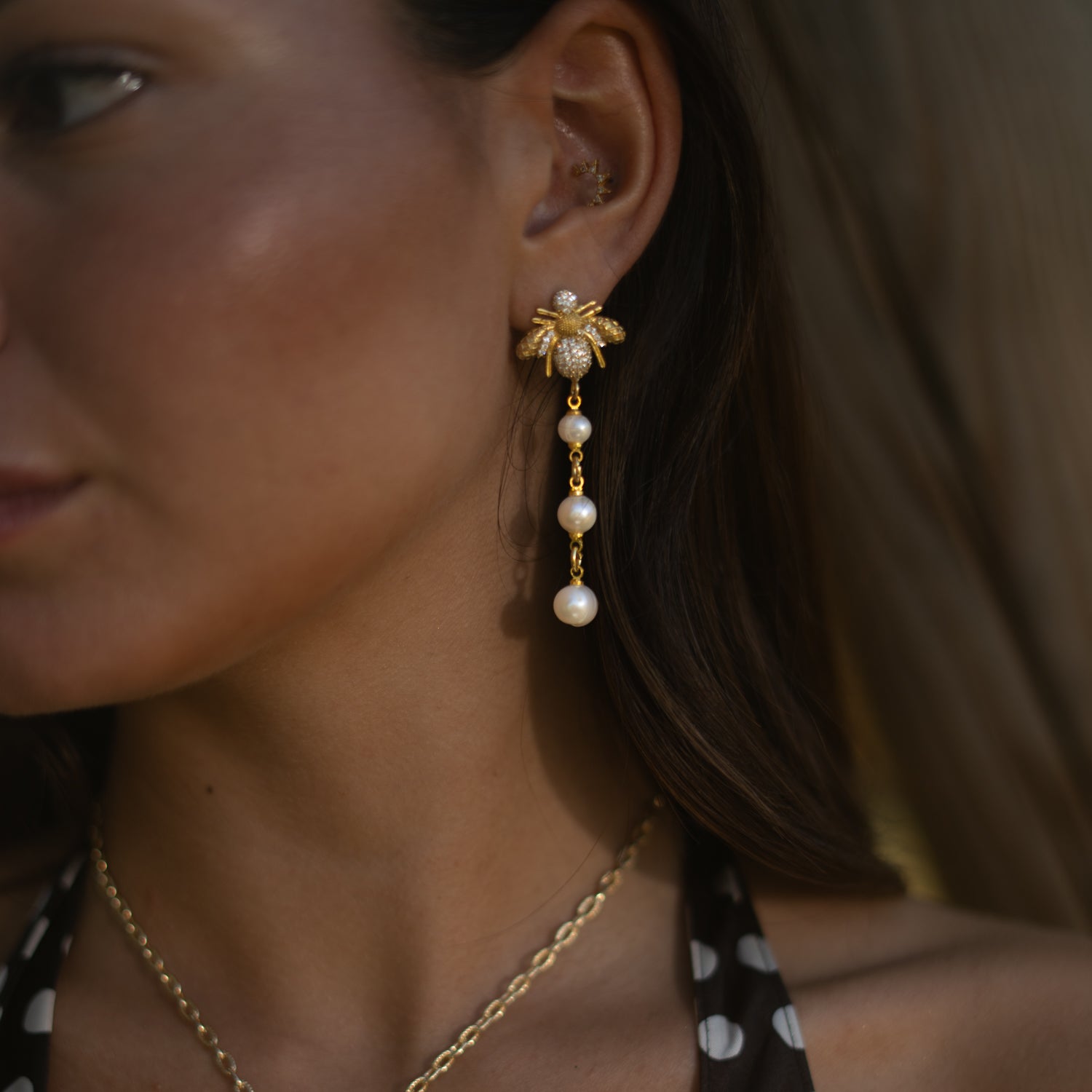 Queen Bee Pearl & Diamond Earrings