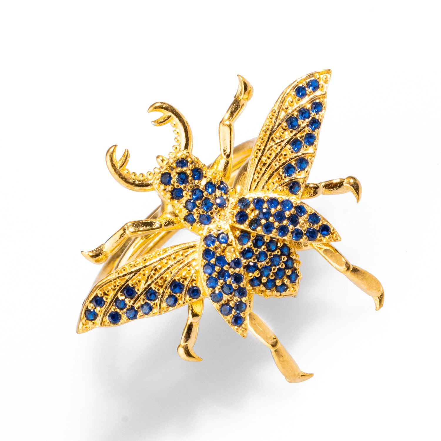24k Gold Queen Bee Ring with Sapphire Stones, a Stylish Symbol of Strength and Prosperity