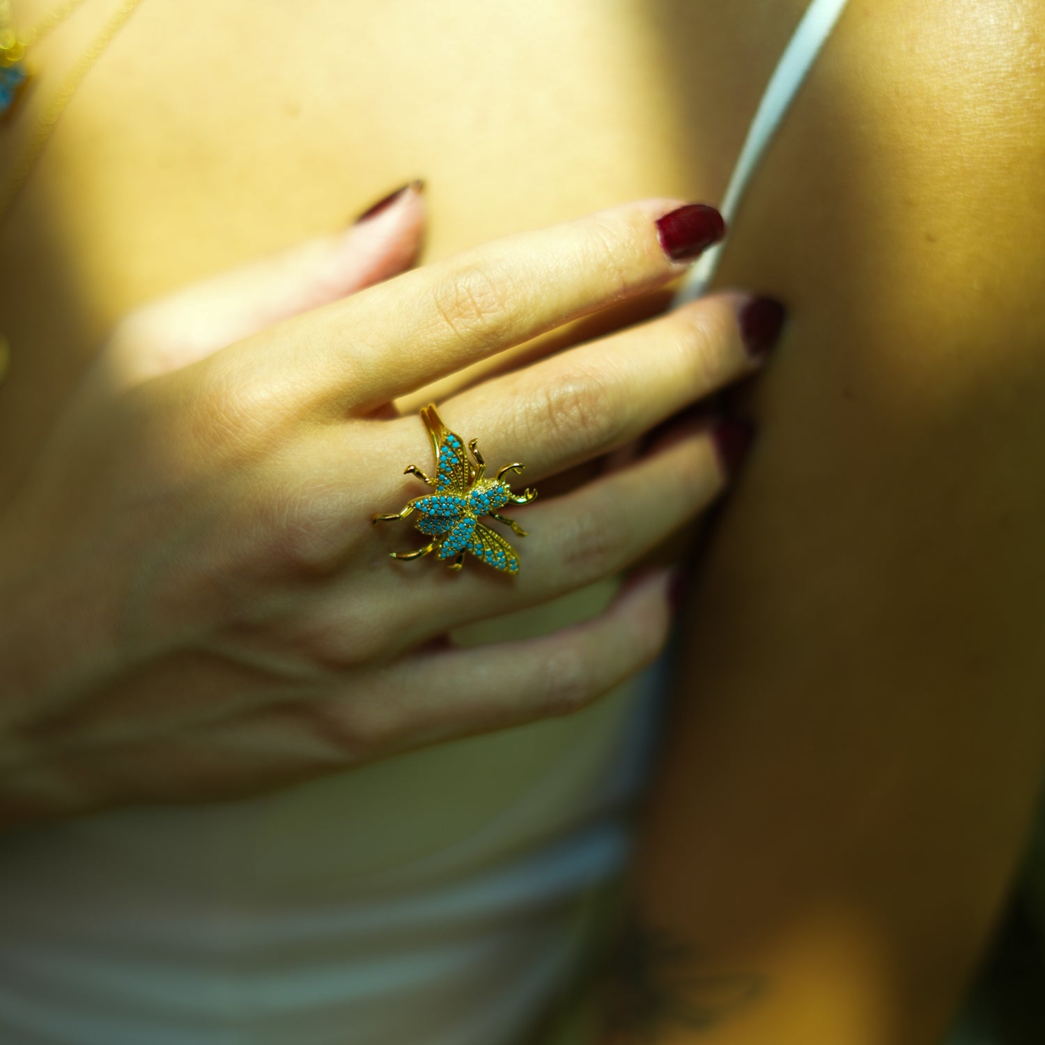 Queen Bee Turquoise & Gold Chunky Ring, Symbolizing Authority and Elegance