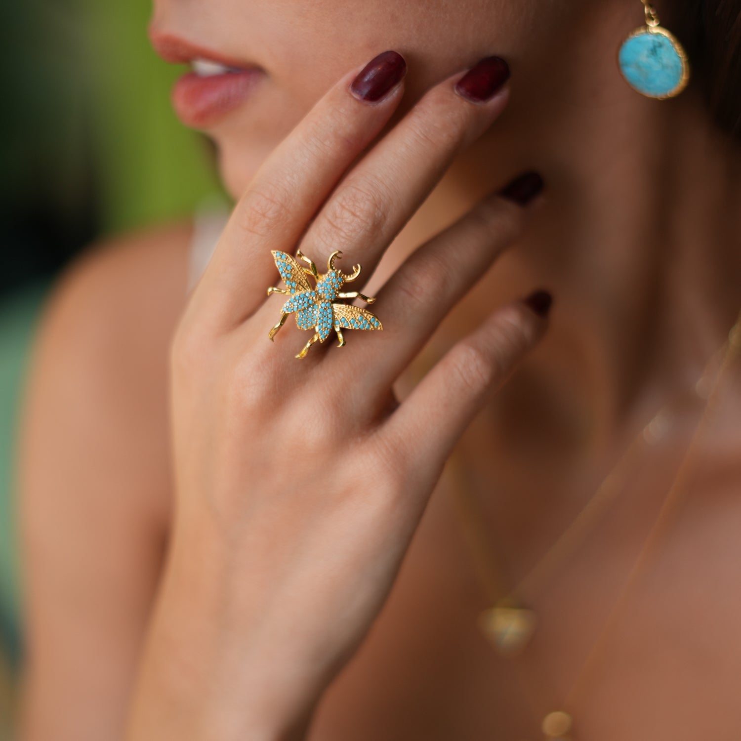 Majestic Queen Bee Turquoise & Gold Ring, Adjustable Size for a Perfect Fit