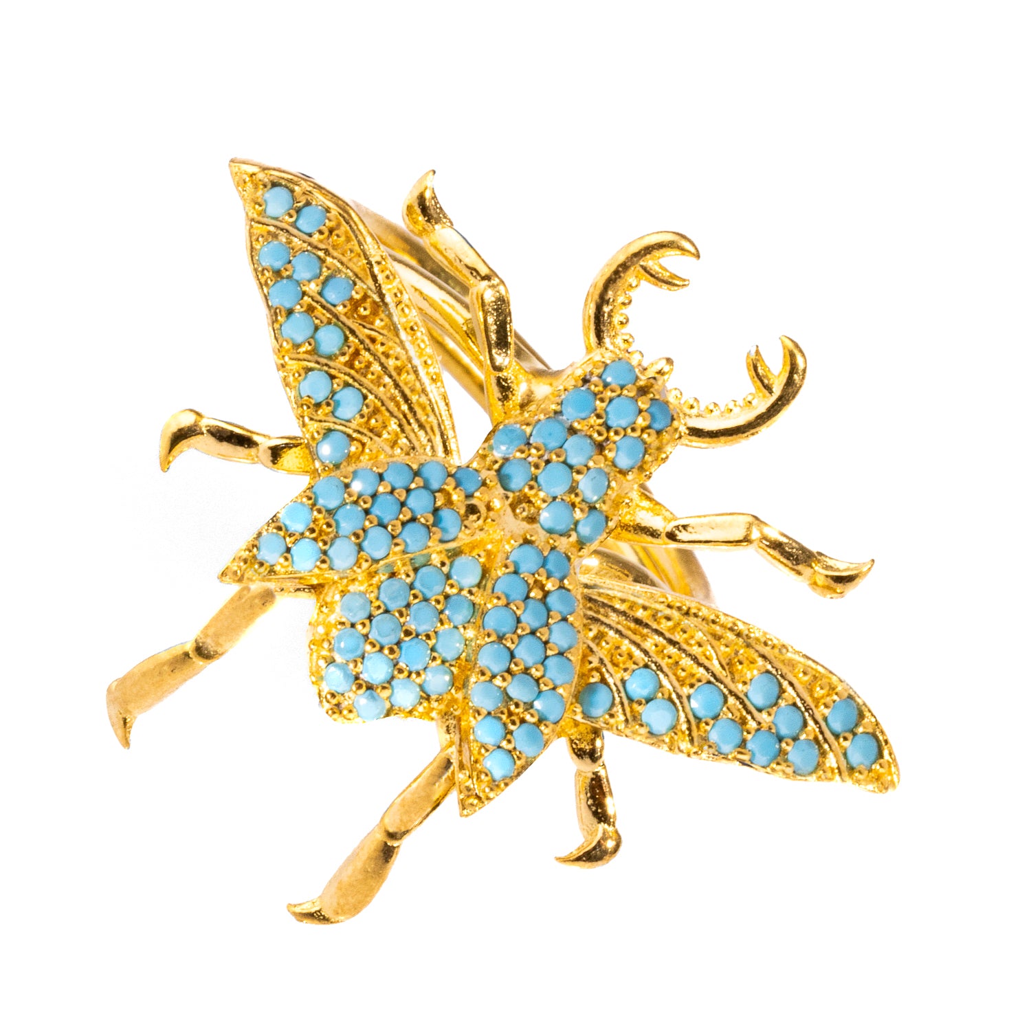 24k Gold Plated Queen Bee Chunky Ring with Turquoise Stones for Elegance and Authority