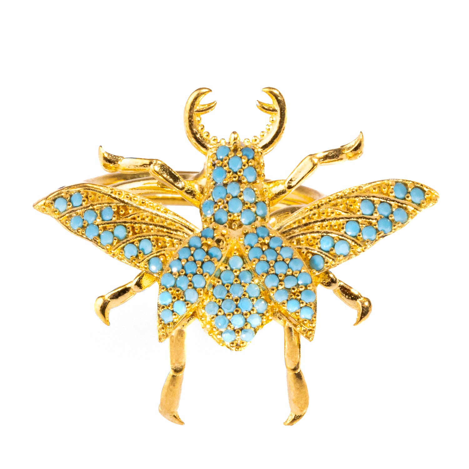 Queen Bee Turquoise & Gold Chunky Ring with Radiant Stones for Strength and Prosperity