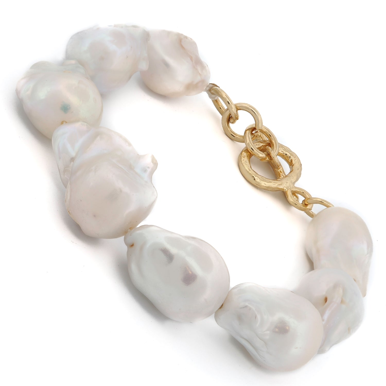 Elegant stretch bracelet with lustrous baroque pearls symbolizing natural beauty