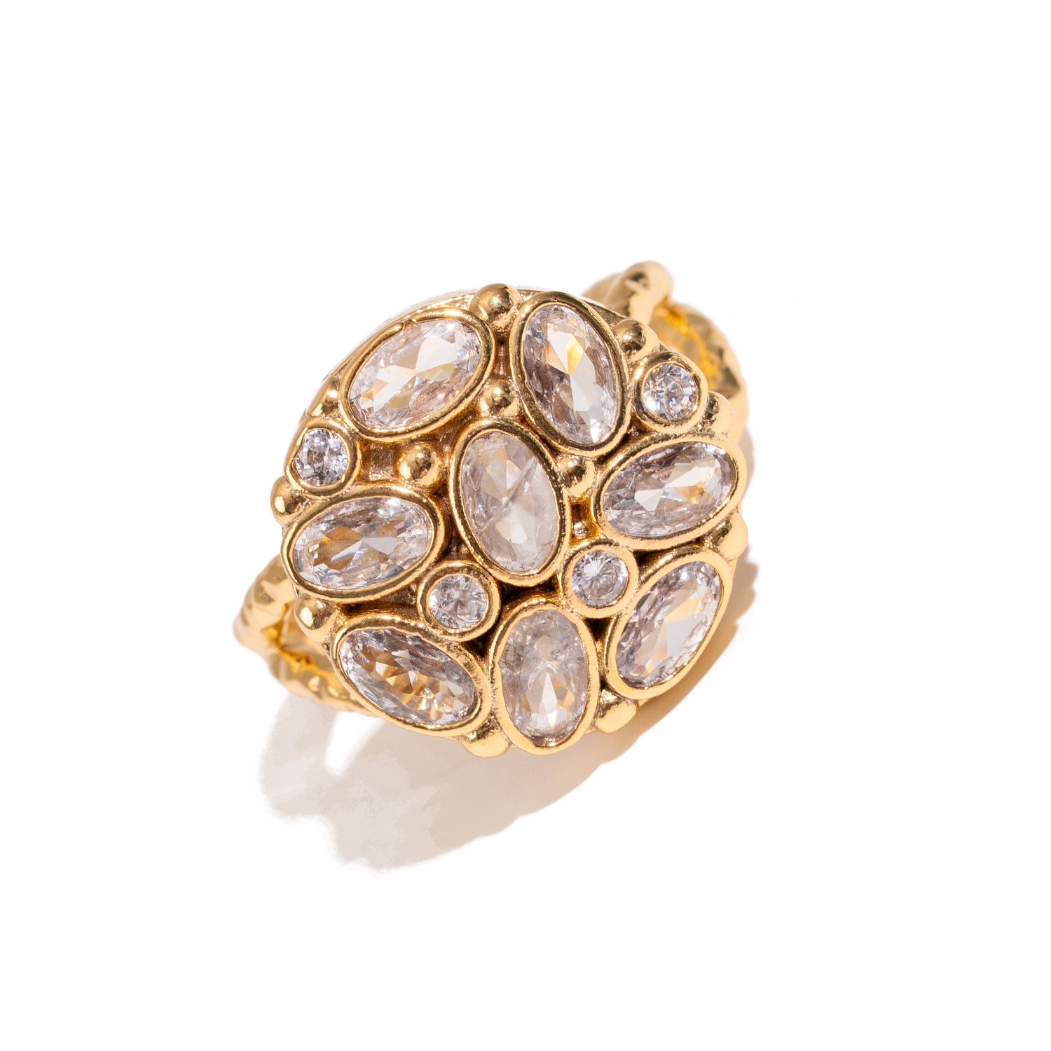 Radiant Cluster Swarovski Crystal Gold Adjustable Ring